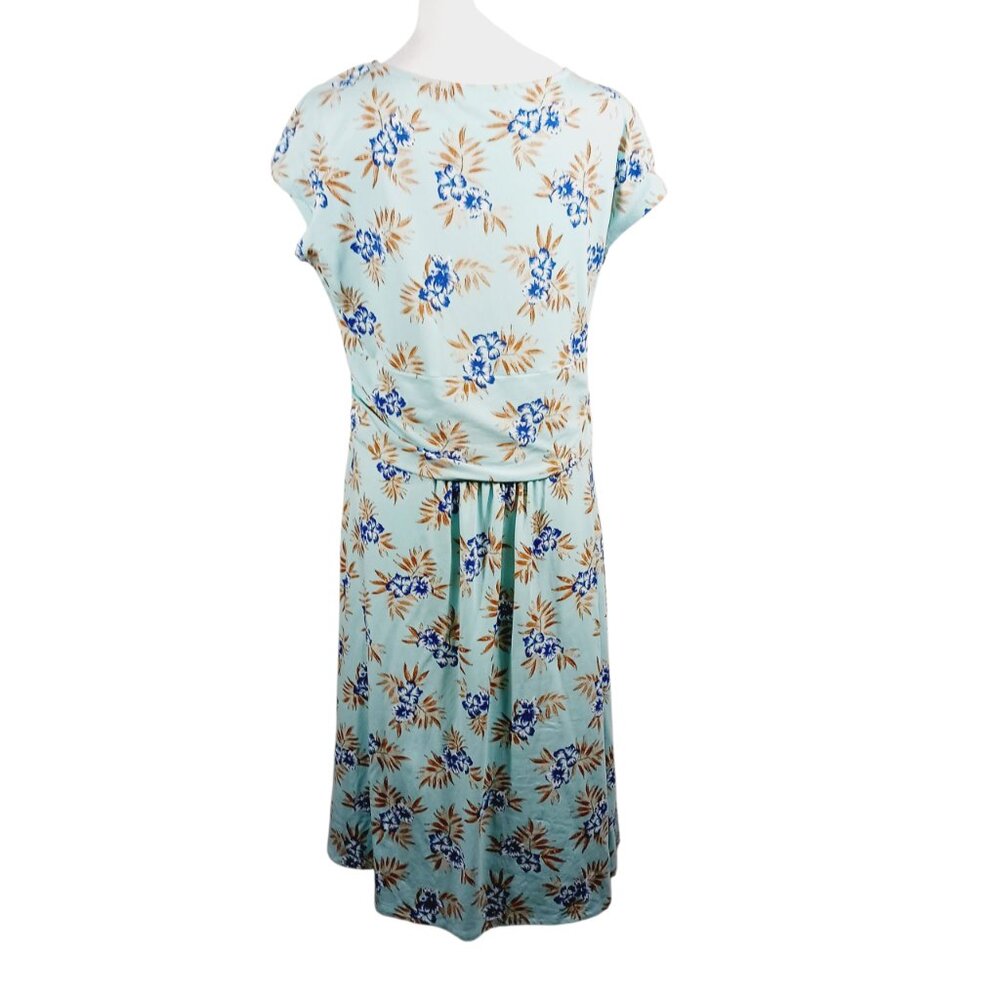 Lands' End Large Floral Print Twist Front Dress, Cap Sleeves, Aqua Blue/Navy - Picture 4 of 16